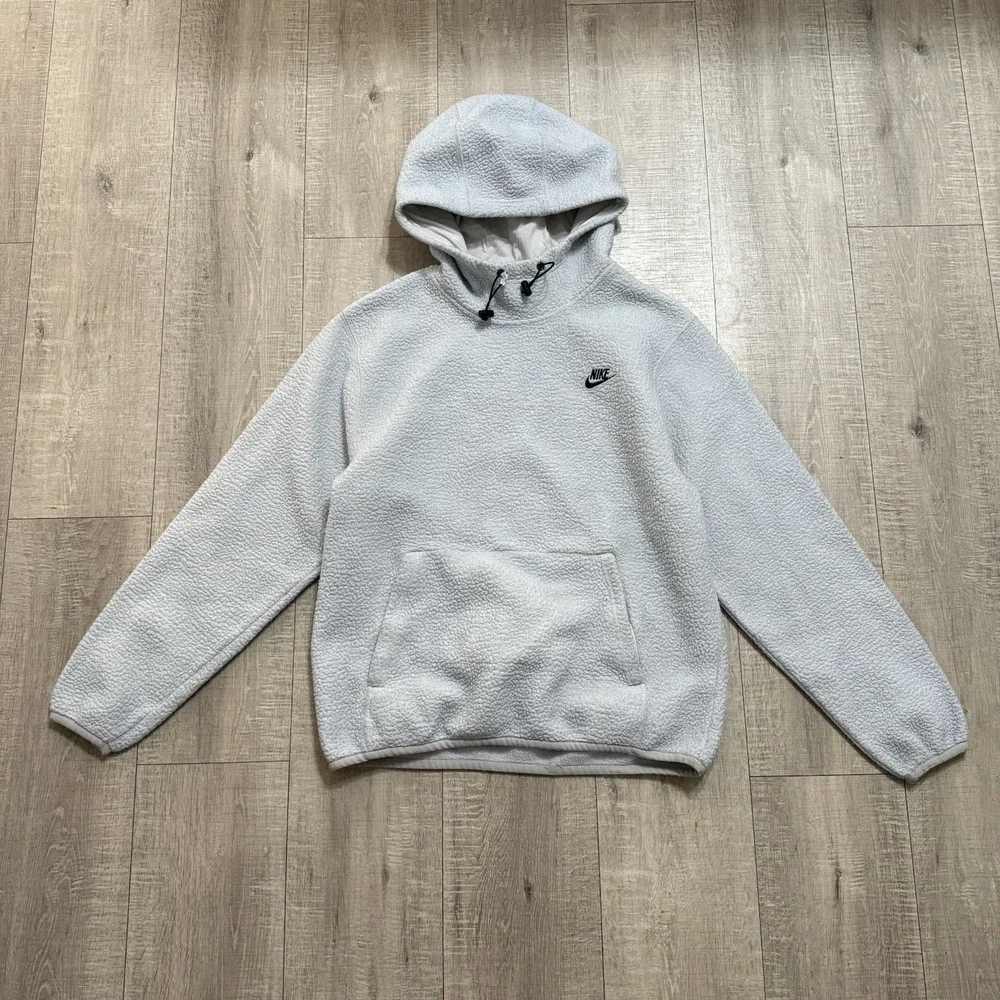 Nike Hoodie Sherpa Fleece Pullover Swoosh Logo Glacier Blue Gray DD5013-072 Men